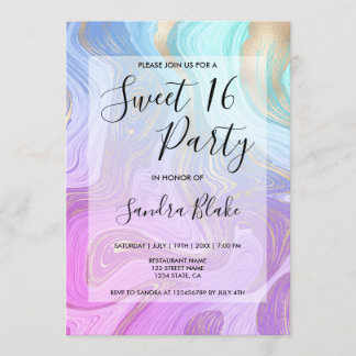 Pastellrosa Einhorn Flüssiger Marmor Girly Moderne Einladung