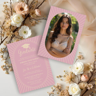 Pastellrosa elegant vintage ovalförmiger Absolvent Einladung