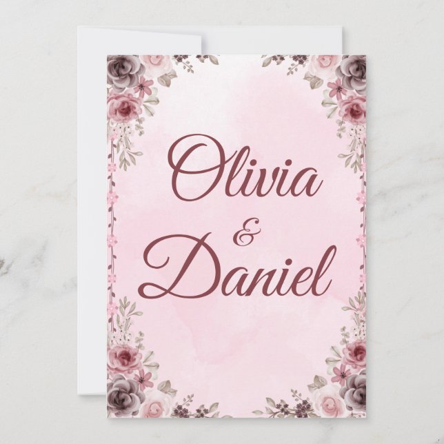 Pastellrosa elegante Hochzeitskarte Einladung (Rückseite)