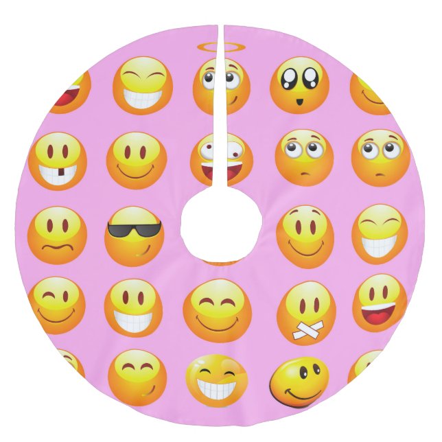 Pastellrosa Emoji Weihnachtsbaumrock Polyester Weihnachtsbaumdecke (Vorderseite)