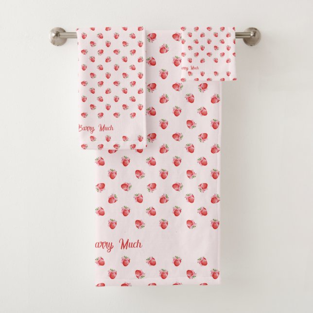 Pastellrosa Erdbeere mit Patternhandtuch Badhandtuch Set (Insitu)