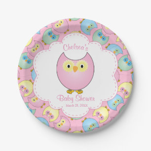 Pastellrosa-Eulen-Babyparty-Thema Pappteller