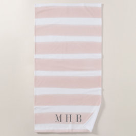Pastellrosa Farbstreifen Monogramm Strandtuch