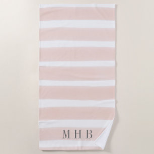 Pastellrosa Farbstreifen Monogramm Strandtuch