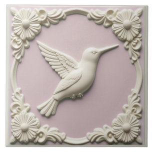 Pastellrosa Faux-Relief Art Nouveau Kolibri Fliese