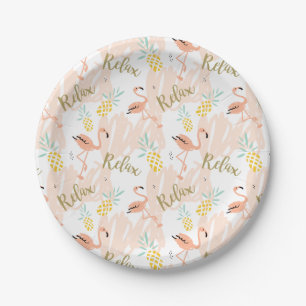 Pastellrosa-Flamingo entspannen sich Druck Pappteller