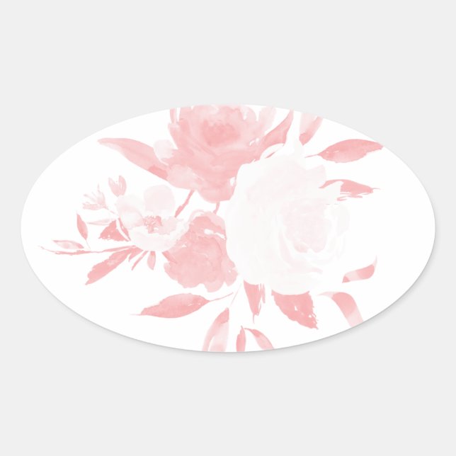 Pastellrosa Floral Aquarellaufkleber Ovaler Aufkleber (Vorderseite)
