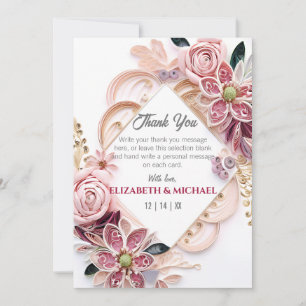 Pastellrosa, florale Hochzeitsrahmenpapierquilling Dankeskarte
