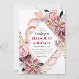 Pastellrosa, florale Hochzeitsrahmenpapierquilling Einladung