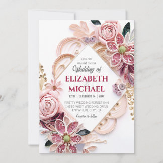 Pastellrosa, florale Hochzeitsrahmenpapierquilling Einladung