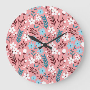 Pastellrosa florales nahtloses Muster. Große Wanduhr