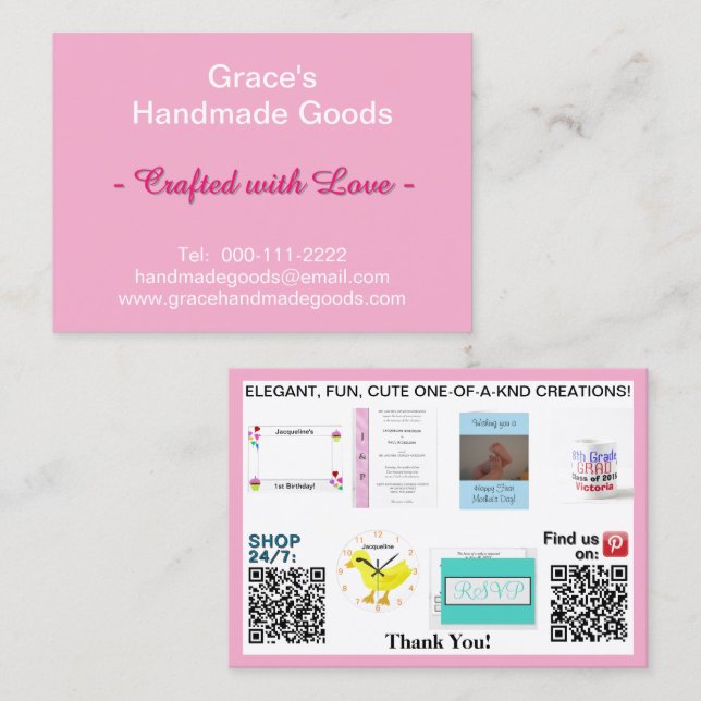 Pastellrosa Fotos QR Codes 3,5 x 2,5 Visitenkarte (Vorne/Hinten)