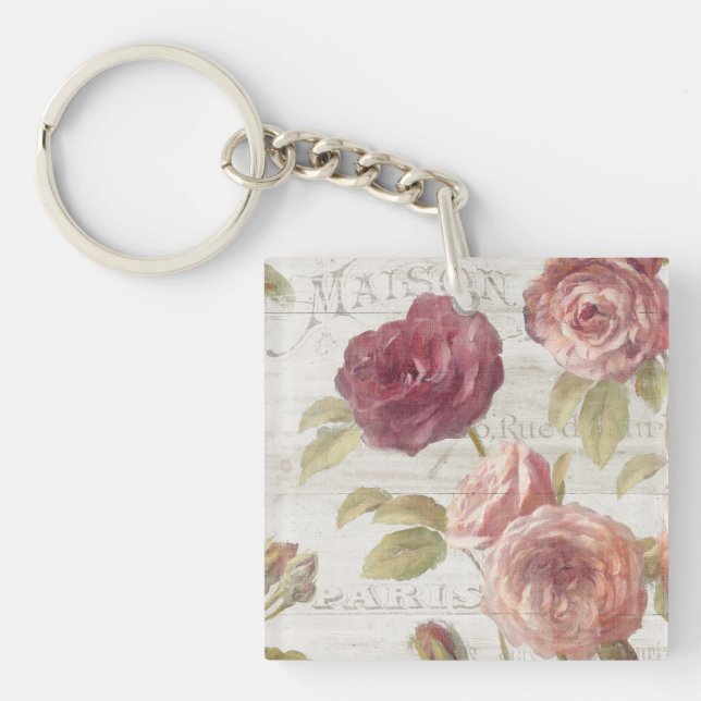 Pastellrosa-Franzose-Rosen Schlüsselanhänger (Vorderseite)