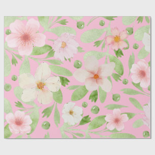 Pastellrosa Frühlingsblumenmuster Geschenkpapier