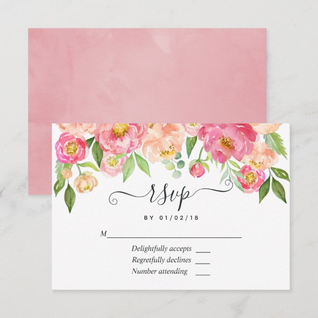 Pastellrosa-Frühlingspinner Hochzeitszange RSVP Karte (Vorne/Hinten)