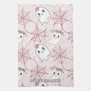 Pastellrosa Gespenst Halloween Kawaii Muster Geschirrtuch