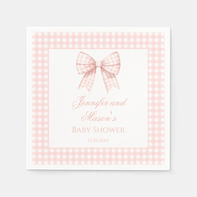 Pastellrosa Gingham Bugband Babydusche Serviette (Vorderseite)