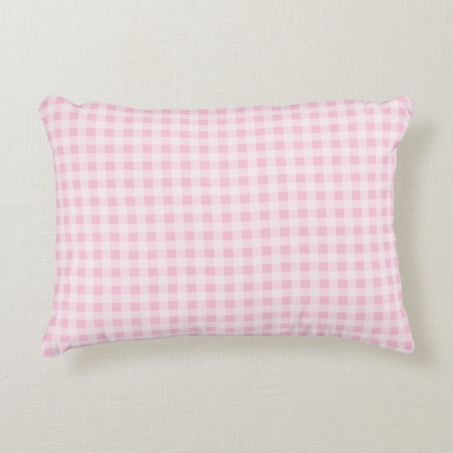 Pastellrosa Gingham Karo Dekokissen (Vorderseite)
