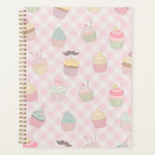 Pastellrosa Gingham Süße Cupcakes Muster Planer