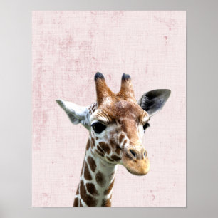 Pastellrosa Giraffe Peekaboo Minimalistisches Kind Poster
