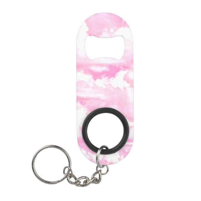 Pastellrosa-Girly Wolken-Dekor Schlüsselanhängerflaschenöffner (Vorderseite)