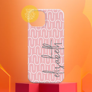 Pastellrosa Graues MCM-Muster mit großem Skriptnam Case-Mate iPhone 14 Hülle