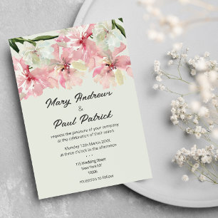 Pastellrosa, grüne Aquarellfarben Blume Hochzeit Einladung