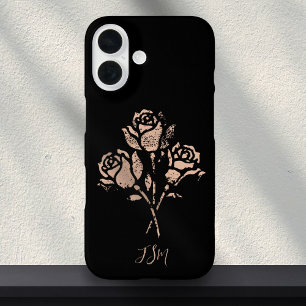 Pastellrosa Grunge gestempelte Rosen Initialen iPhone 16 Hülle