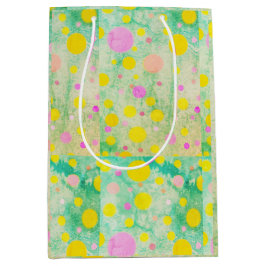 Pastellrosa, Grüntöne und Gelbe Kreise Spaß Design Mittlere Geschenktüte