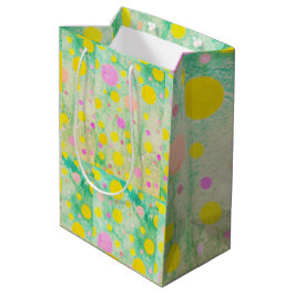 Pastellrosa, Grüntöne und Gelbe Kreise Spaß Design Mittlere Geschenktüte