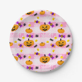 Pastellrosa Halloween-Muster Pappteller