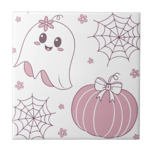 Pastellrosa Halloween Nahtloses Muster (3) Fliese