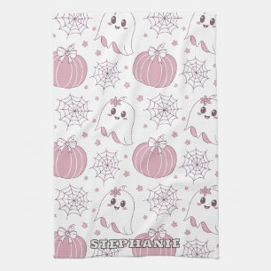 Pastellrosa Halloween Nahtloses Muster (3) Geschirrtuch