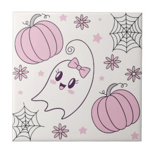 Pastellrosa Halloween Nahtloses Muster (4) Fliese