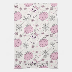 Pastellrosa Halloween Nahtloses Muster (4) Geschirrtuch