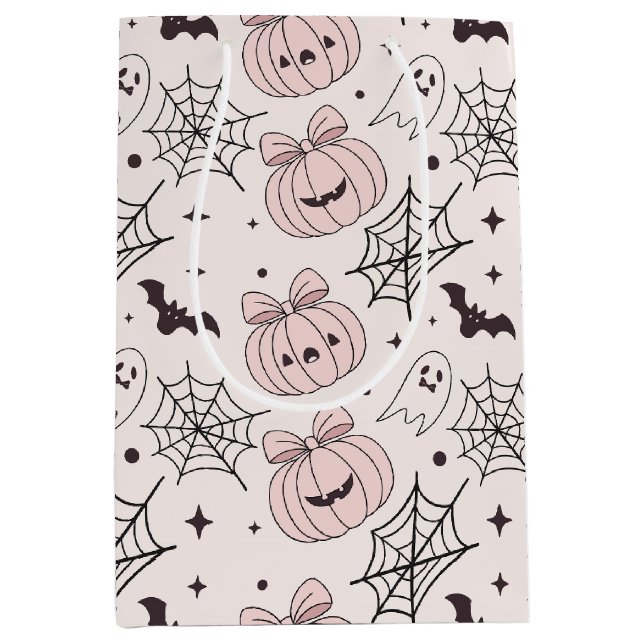 Pastellrosa Halloween Nahtloses Muster (5) Mittlere Geschenktüte (Vorderseite)