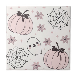 Pastellrosa Halloween Nahtloses Muster Fliese