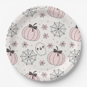 Pastellrosa Halloween Nahtloses Muster Pappteller