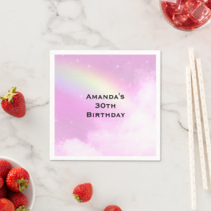 Pastellrosa Himmel mit gelbem Regenbogen Geburtsta Serviette