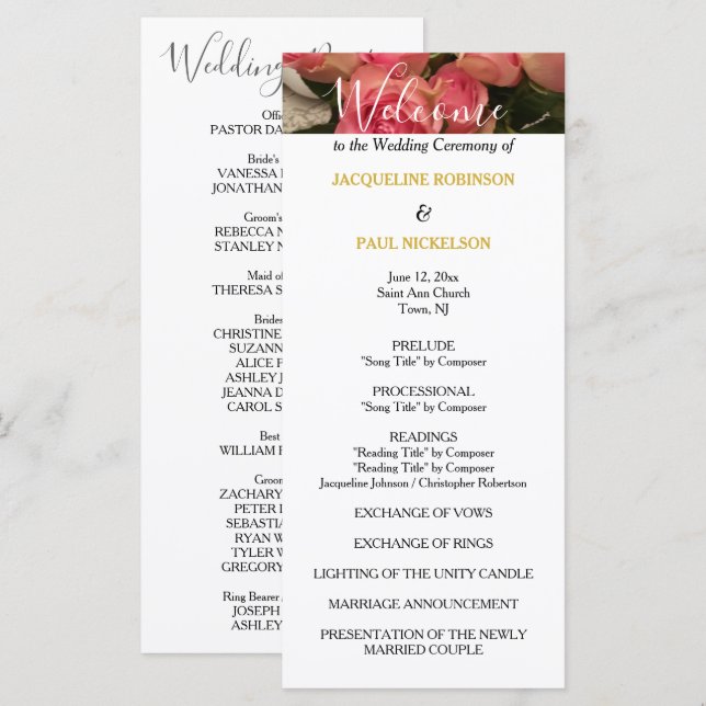 Pastellrosa-Hochzeitsprogramm Gold Programm (Vorne/Hinten)