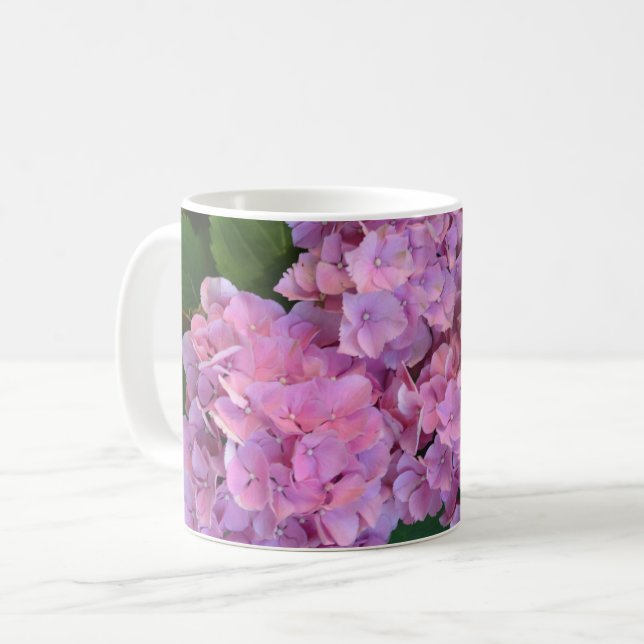 Pastellrosa Hortensia Hydrangea Blume Kaffeetasse (Vorderseite Links)