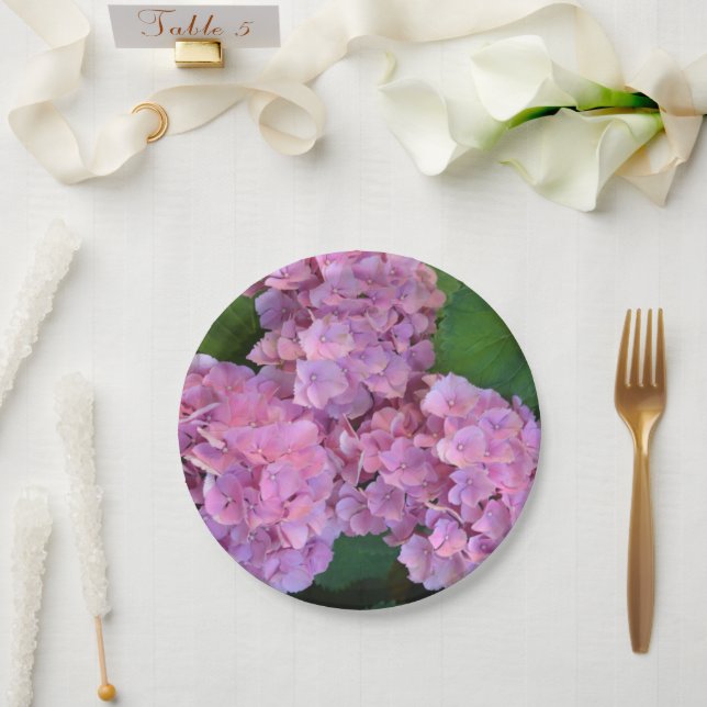 Pastellrosa Hortensia Hydrangea Blume Pappteller (Hochzeit)