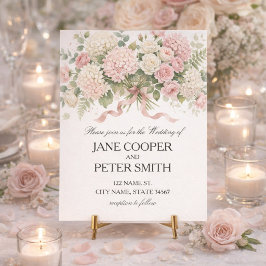 Pastellrosa Hortensien und Rosen Budget-Hochzeit Einladung