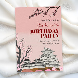 Pastellrosa japanische Blüten-Geburtstag Einladung