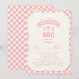 Pastellrosa Karo BBQ Chic Mädchen Baby Shower Part Einladung