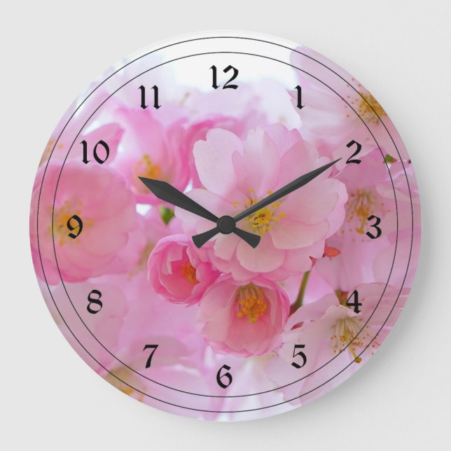 Pastellrosa Kirschblüten Große Wanduhr (Vorderseite)