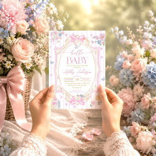 Pastellrosa Koketten Blumen Mädchen Baby-Party Einladung
