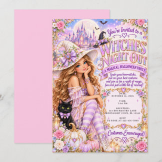 Pastellrosa Lavendel Hexen-Nacht-out Halloween Einladung