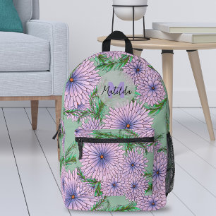 Pastellrosa Lila handGezeichnet Blume auf Grün Bedruckter Rucksack
