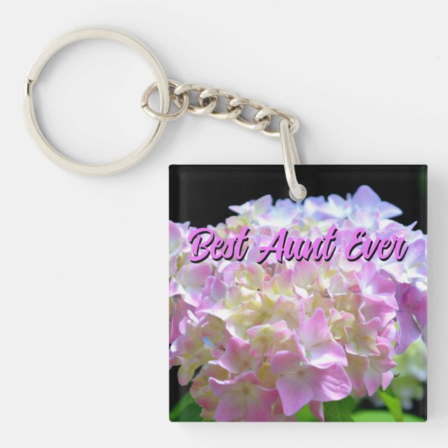 Pastellrosa lila Hydrangeas Blume Tante Schlüsselanhänger (Vorderseite)